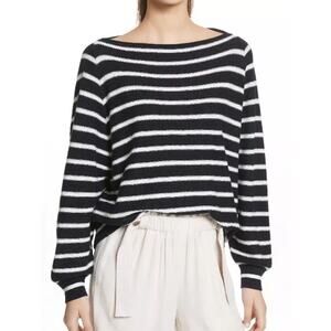 Vince Women’s Small Sweater Blue White Striped Waffle Knit Cotton Long Sleeve